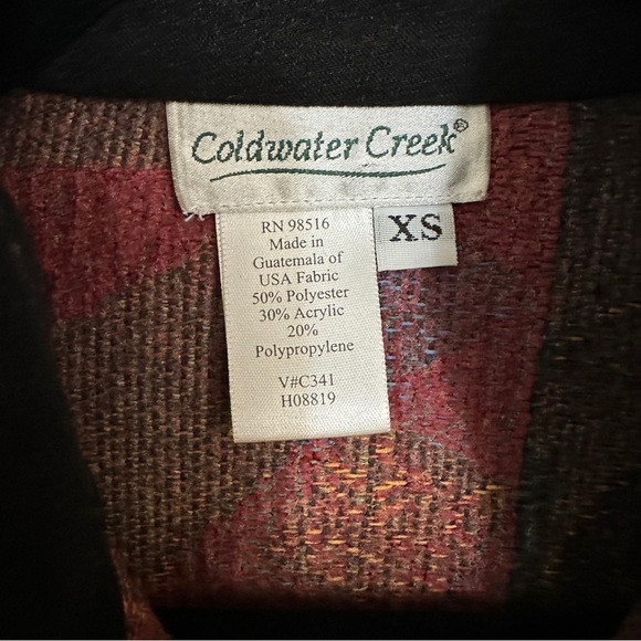 Coldwater Creek Full Zipper Red Black Green Abstract Leaf Print Jacket sz XS - Picture 3 of 11